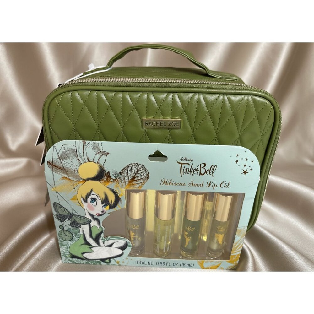 Rachel Zoe Olive Green Quilted Travel Set + Disney‎ Tinker Bell Lip Oil Bundle